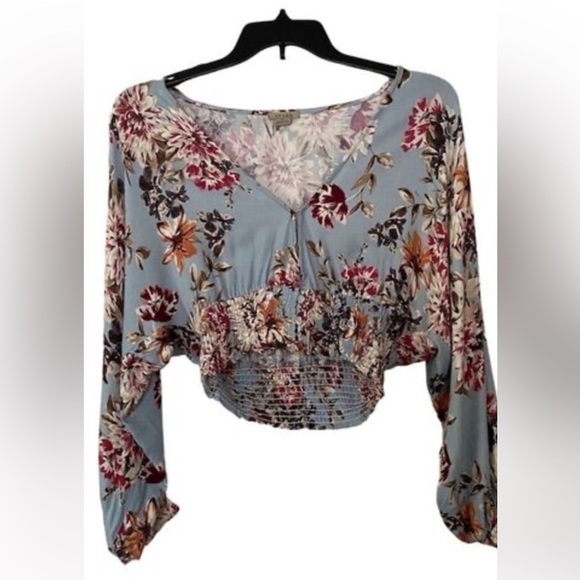 Anama Floral Print Long Sleeve Cropped Blouse V-Neck Multicolor Size M​ - Picture 1 of 11